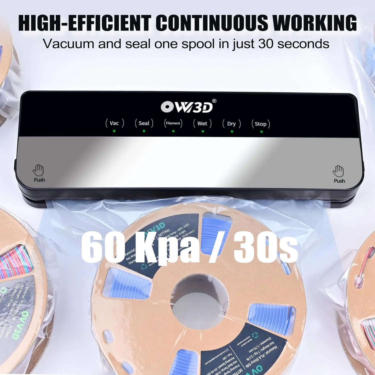 دستگاه وکیوم سه بعدی فیلامنت برای کیسه های نگهداری فیلامنت، مهر و موم کاملا خودکار، بدون نشت هوا، کیت 30 عددی کیسه های وکیوم شده فیلامنت پرینتر سه بعدی به همراه 30 ماده خشک کننده
