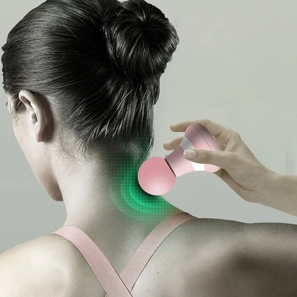 ماساژور دستی کوچک قابل تنظیم با شارژ USB، ماساژور ویبره سبک وزن برای ماساژ پشت، شانه و بدن، هدیه ای برای آرامش (صورتی)