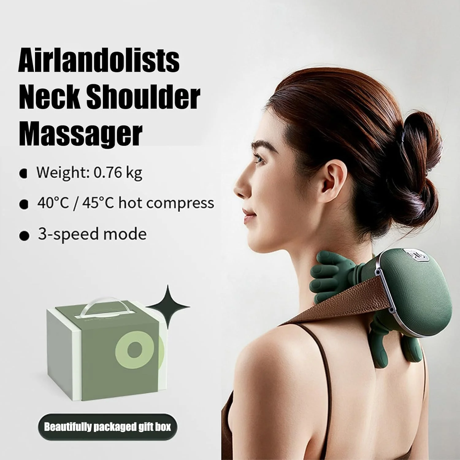 ماساژور گردن و شانه ایرلندولیستز، ماساژور برای شانه، رفع خستگی کمر، ماساژ دستی الکتریکی حرارتی، ورز دادن عمیق بافت سه بعدی، جمع و جور و سبک، تنظیم 3 سرعته