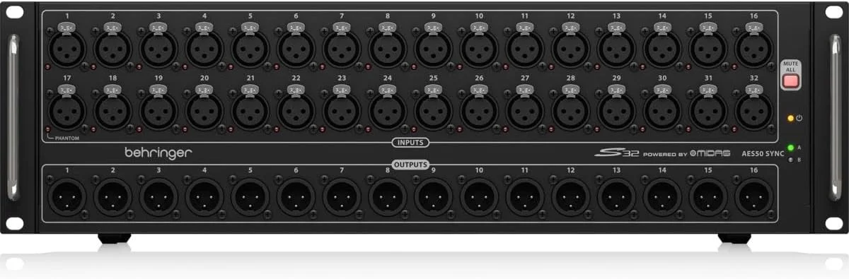 جعبه ورودی/خروجی دیجیتال Behringer S32 با 32 پری امپ میکروفون Midas و 16 خروجی