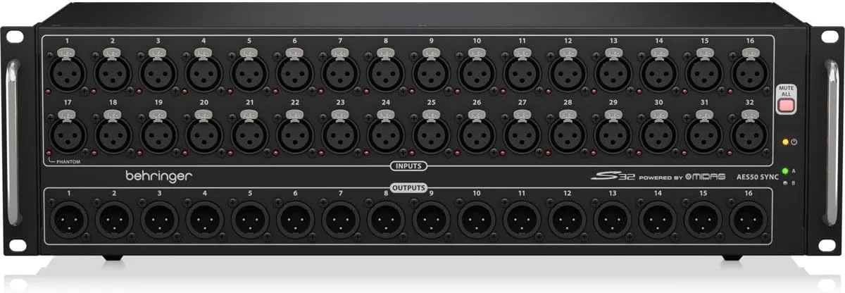 جعبه ورودی/خروجی دیجیتال Behringer S32 با 32 پری امپ میکروفون Midas و 16 خروجی