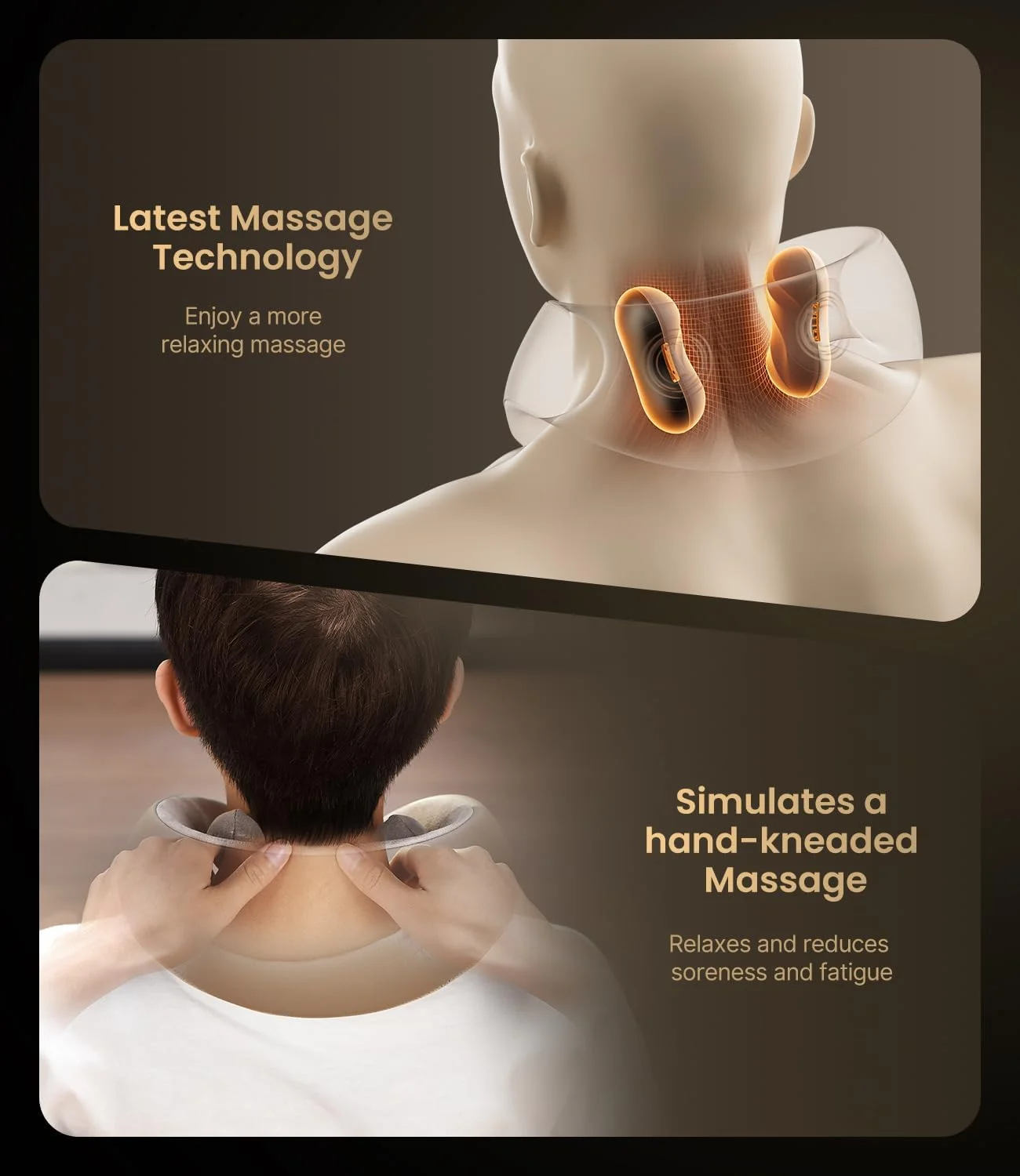 ماساژور گردن حرارتی رنفرو [به روز شده 2025]، ماساژور بی سیم 6 بعدی گردن برای تسکین درد بافت عمیق، ماساژ عمیق ورزشی شانه، هدیه روز مادر برای زنان مردان مادر پدر، خاکی