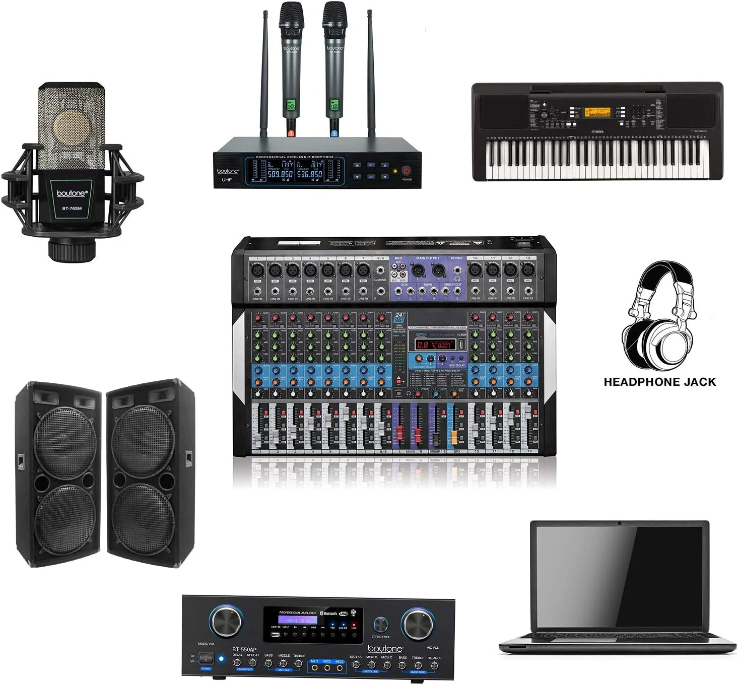 میکسر صوتی استودیویی بلوتوثی 12 کاناله Boytone BT-120MX - کنترلر صدای DJ، پخش کننده MP3 USB، ضبط کامپیوتر، 96 کیلوهرتز، 11 جک میکروفون، فانتوم پاور 48 ولت، افکت دیجیتال چندگانه 24 بیتی، شاسی فلزی - تصویر 3 میکسر صوتی استودیویی بلوتوثی 12 کاناله Boytone BT-120MX - کنترلر صدای DJ، پخش کننده MP3 USB، ضبط کامپیوتر، 96 کیلوهرتز، 11 جک میکروفون، فانتوم پاور 48 ولت، افکت دیجیتال چندگانه 24 بیتی، شاسی فلزی - تصویر 3