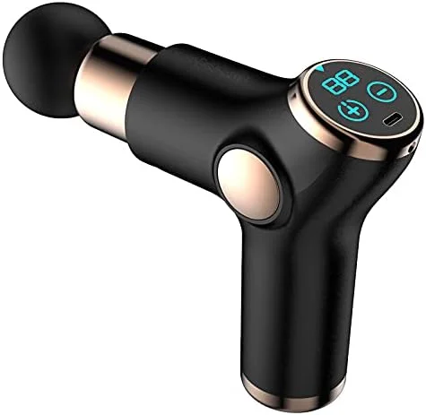 ماساژور ضربه ای کوچک جیبی قابل حمل ال سی دی مینی، تفنگ ماساژور عضلانی برقی، ماساژور چند منظوره تناسب اندام، تفنگ فاسیای هوشمند 6 سرعته، شارژ USB، غشای گردن، مشکی