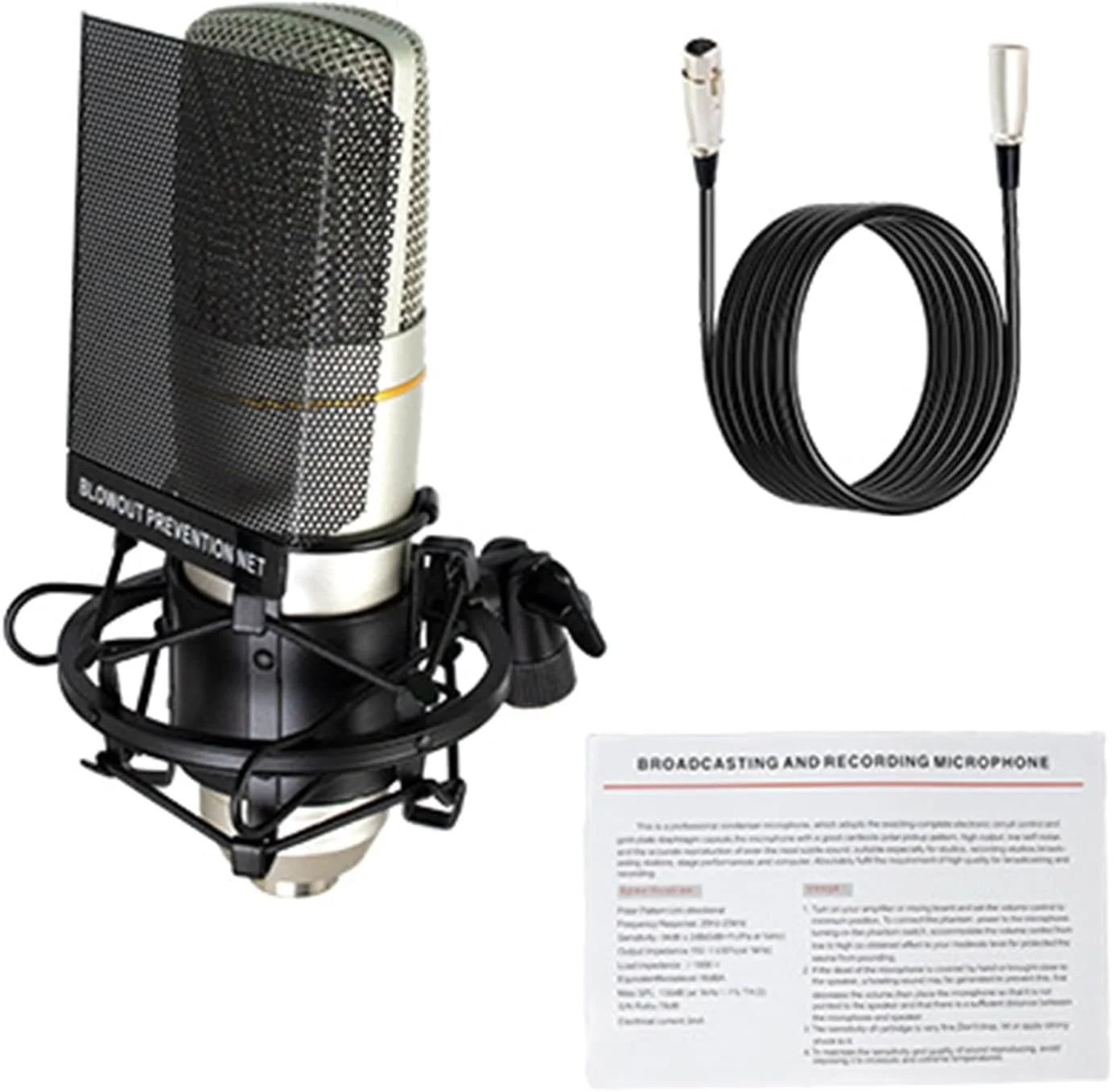 میکروفون کاردیوئید با دیافراگم بزرگ کارت صدا کامپیوتر برای ضبط صدای واضح استودیو پادکست و پخش