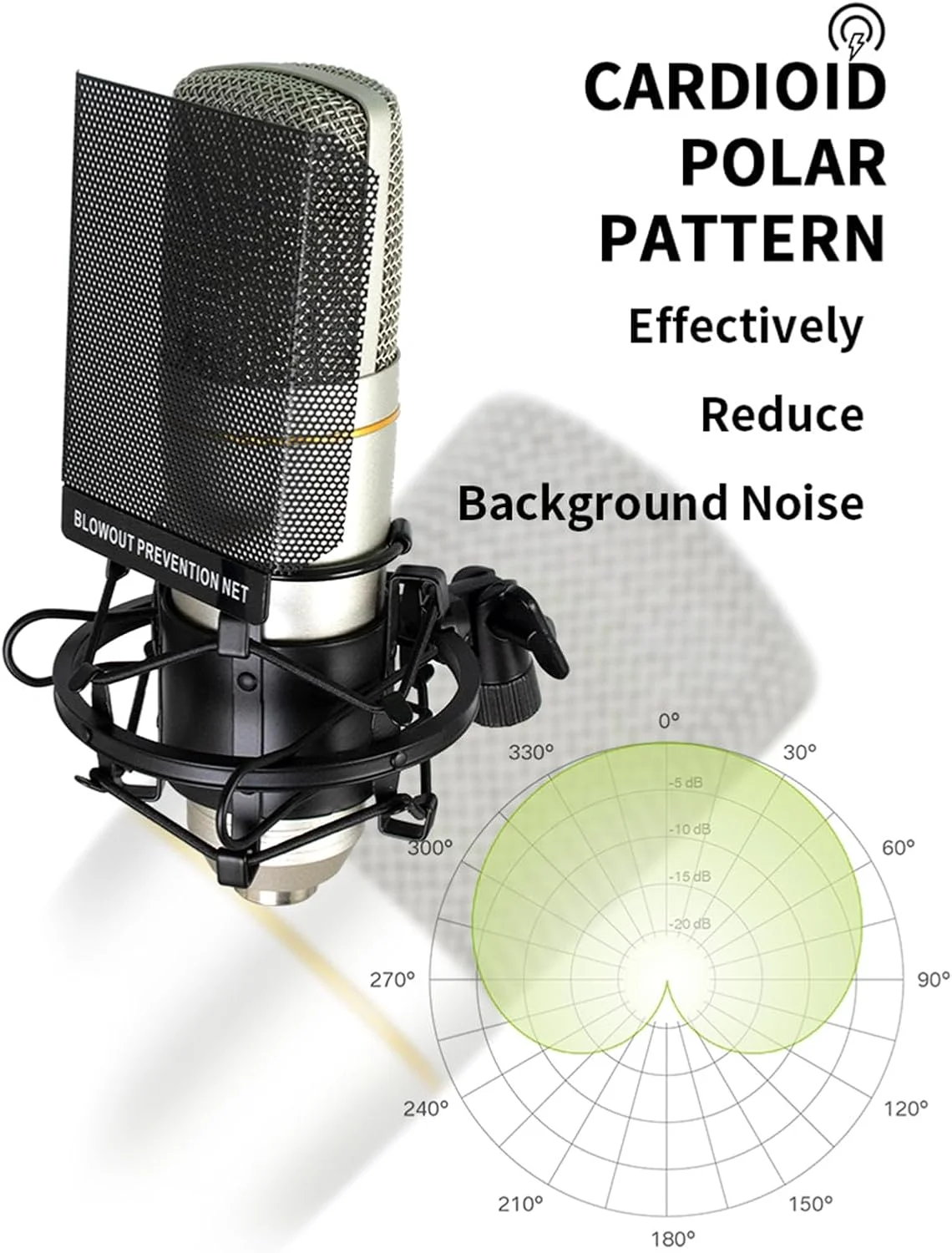 میکروفون کاردیوئید با دیافراگم بزرگ کارت صدا کامپیوتر برای ضبط صدای واضح استودیو پادکست و پخش