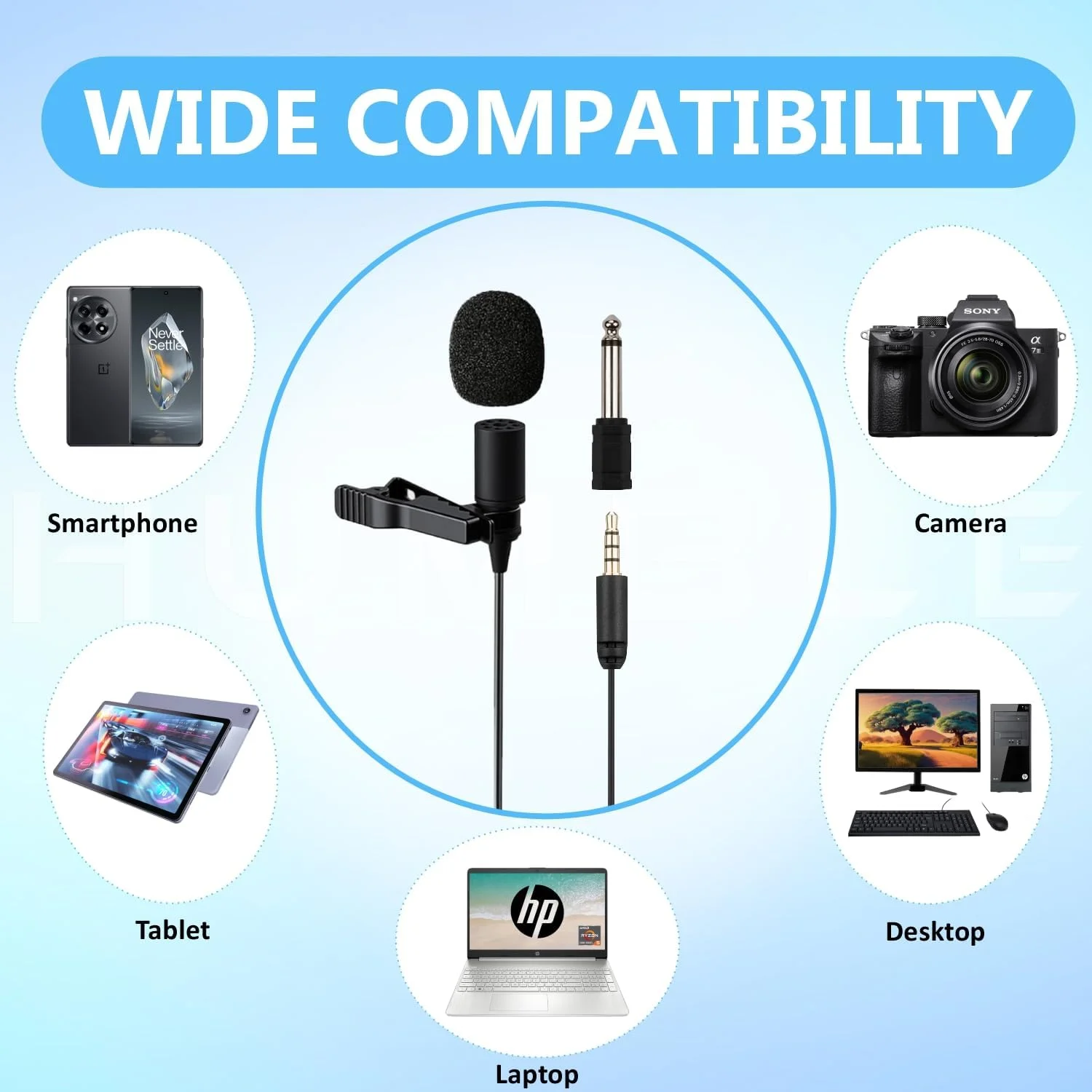 میکروفون یقه‌ای همه جهته HUMBLE - میکروفون کندانسور یقه‌ای برای گوشی‌های هوشمند اندروید با جک 3.5 میلی‌متری، دوربین‌های فیلمبرداری، دوربین‌های DSLR و رایانه‌های شخصی - ایده‌آل برای مصاحبه‌های حرفه‌ای، ارائه‌ها و استریمینگ (6 متر)