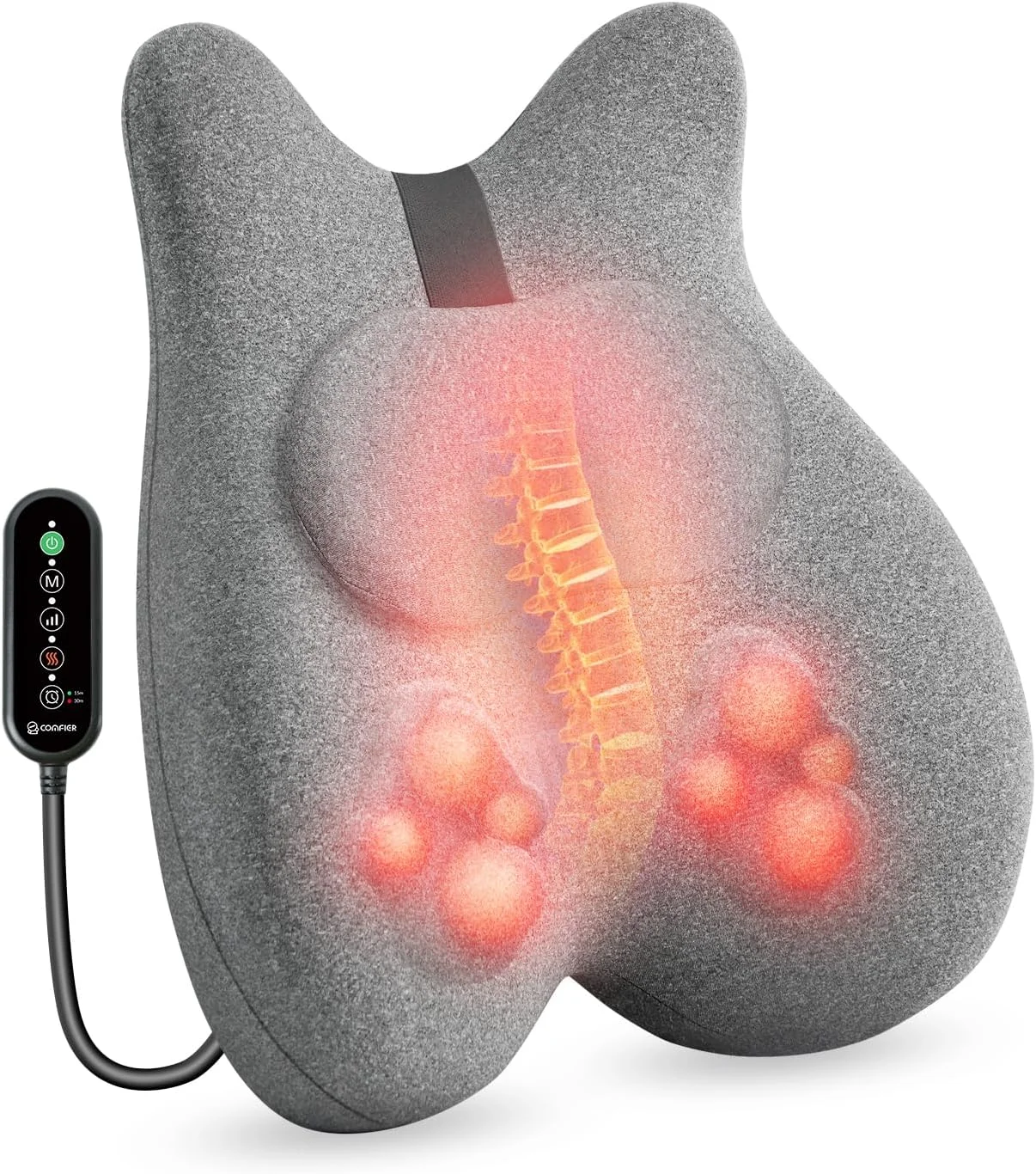 ماساژور کمر کامفایر با گرما، کوسن پشتیبانی از کمر فوم حافظه دار با ماساژ شیاتسو، پشتیبانی ارگونومیک کمر با گرمای گرافن، هدیه ماساژور گردن برای زنان، هدیه برای مردان