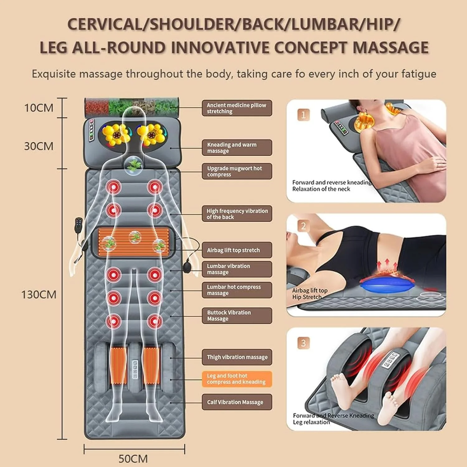 تشک ماساژ کل بدن با گرما، ماساژور پاها و کمر، پد ماساژ ویبره کل بدن، پد ماساژ شیاتسو - 9 حالت ماساژ / 3 حالت زمانبندی - برای پشت گردن کمر پا