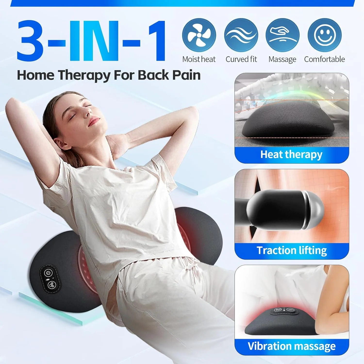 ماساژور کمر پاکا لایف 3 در 1 با گرما برای تسکین درد بافت عمیق، بالش پشتی کمری برقی برای تسکین درد کمر، دستگاه های رفع فشار کمر برای گردن، شانه و کمر