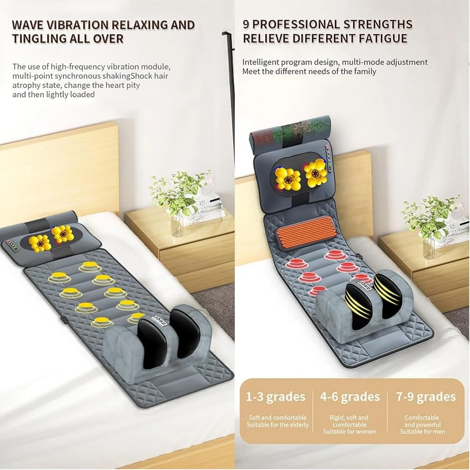 تشک ماساژ کل بدن با گرما، ماساژور پاها و کمر، پد ماساژ ویبره کل بدن، پد ماساژ شیاتسو - 9 حالت ماساژ / 3 حالت زمانبندی - برای پشت گردن کمر پا