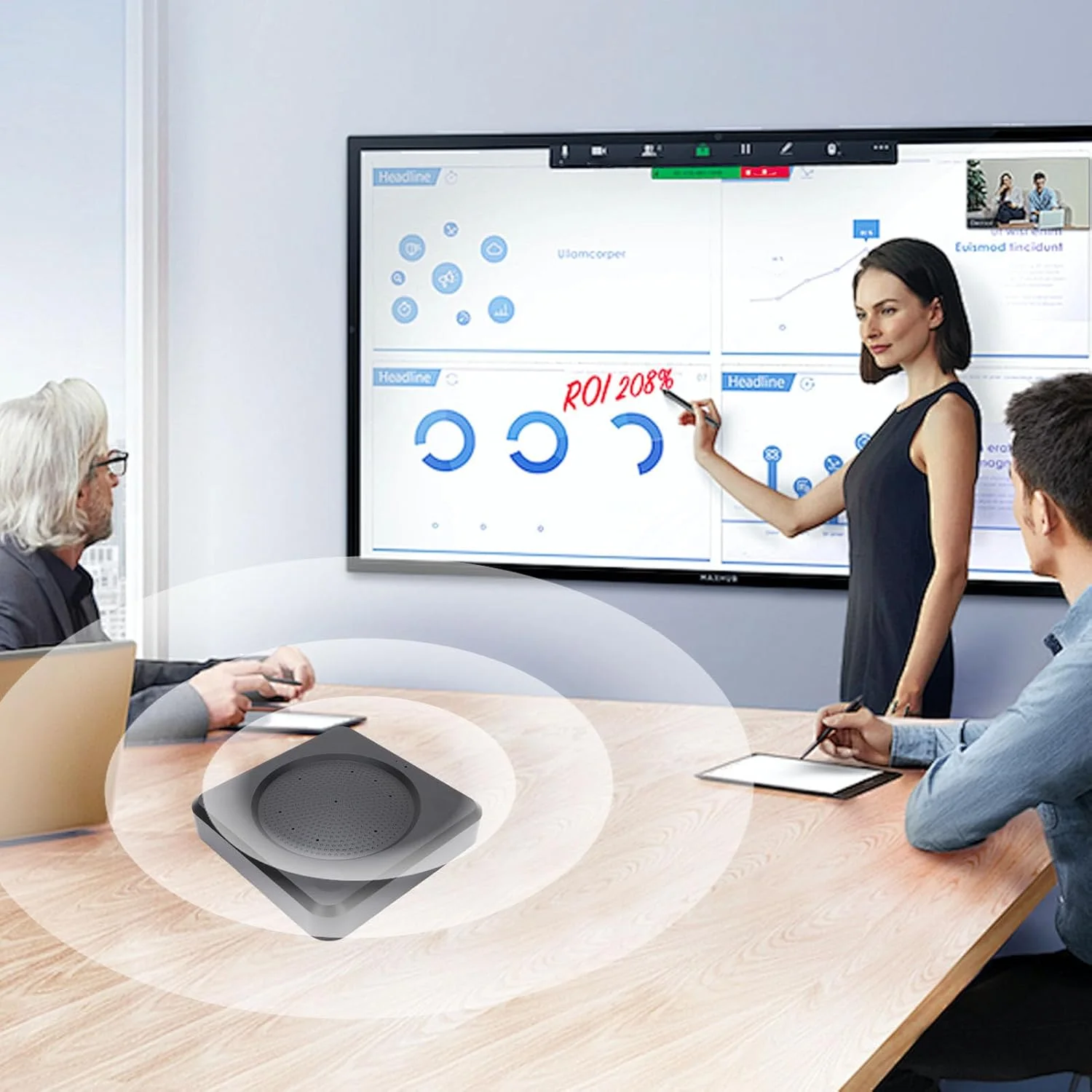 میکروفون کنفرانسی، قطر دریافت صدا 10 متری، میکروفون کنفرانسی همه جهته با قابلیت حذف نویز، رابط 3.5 میلی متری برای اتاق جلسات