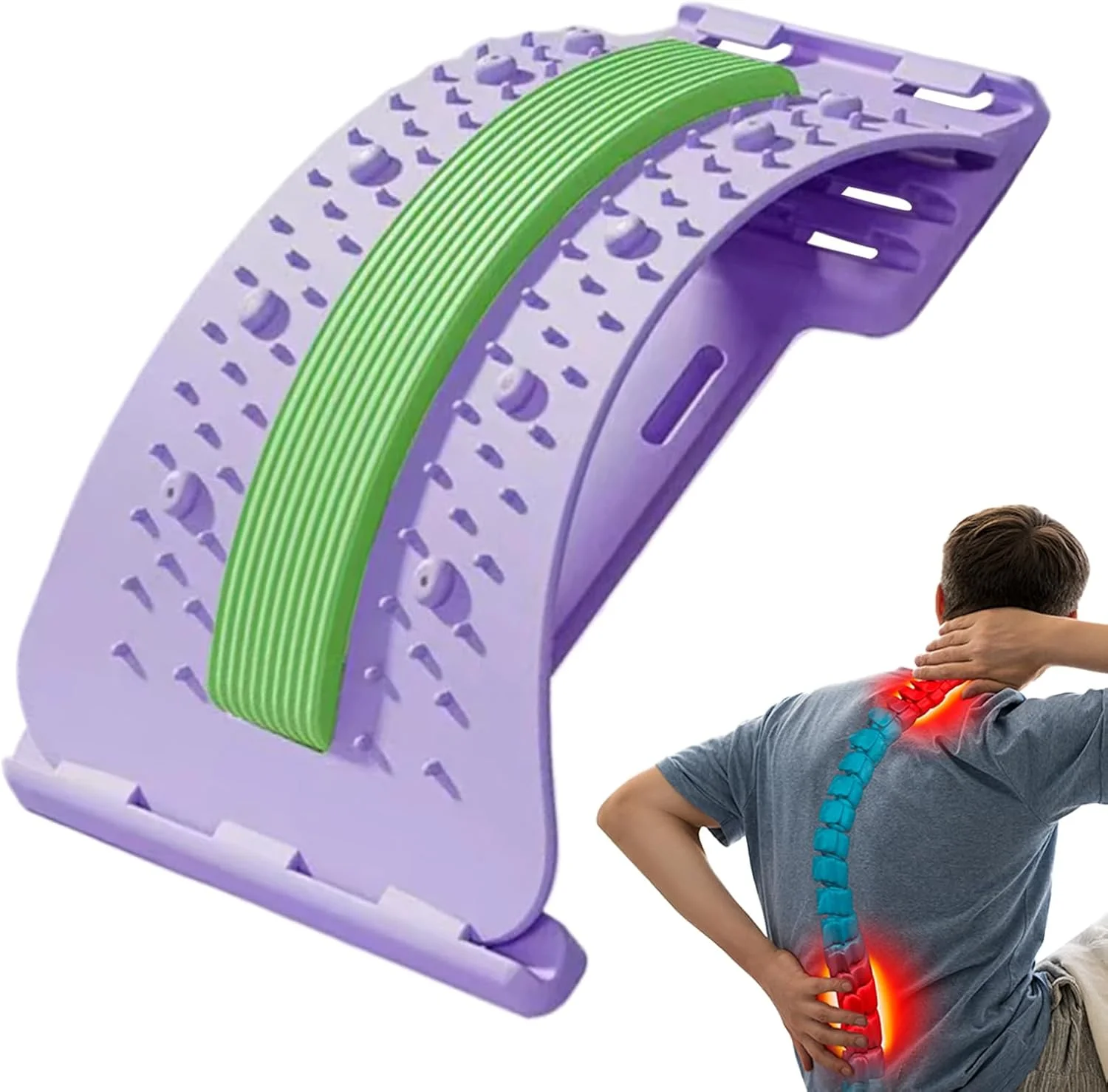 کشش دهنده کمر | ماساژور کمر، اصلاح کننده قابل تنظیم 3 حالته، ماساژور ارگونومیک غیر لغزنده برای تمرینات یوگا و ورزش در خانه