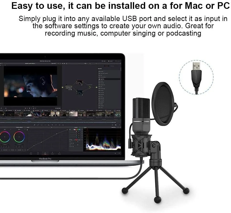 میکروفون USB، میکروفون کاندنسر قابل تنظیم 360 درجه با پایه سه پایه، توری دو لایه برای ضبط موسیقی، آواز، جلسه و غیره. میکروفون USB، میکروفون کاندنسر قابل تنظیم 360 درجه با پایه سه پایه، توری دو لایه برای ضبط موسیقی، آواز، جلسه و غیره.