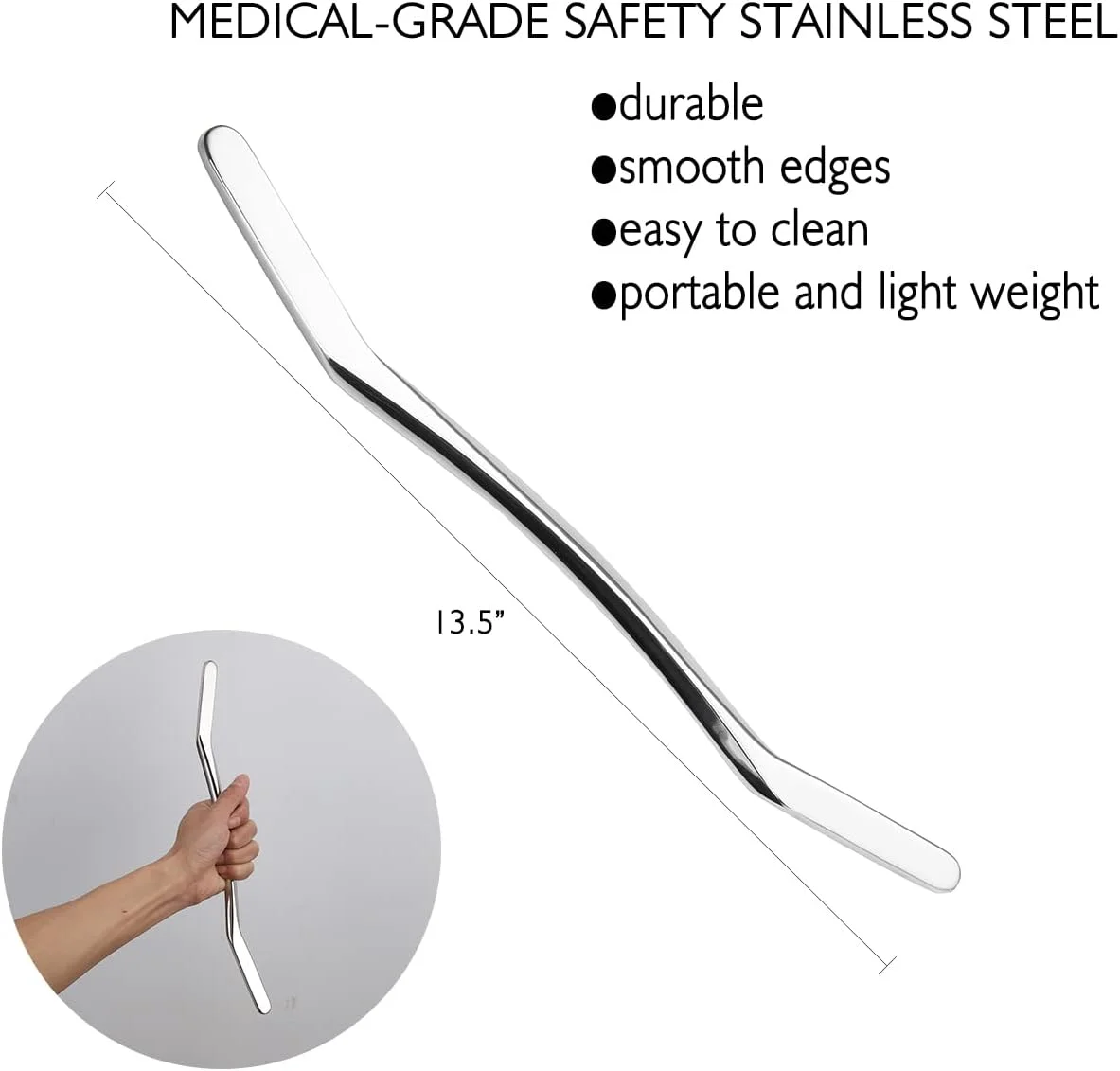 ابزار ماساژ گوا شا، ابزار IASTM، ابزار میله ای بلند برای عضلات بزرگ، ابزار عالی برای بسیج بافت نرم، طول 34 سانتی متر (C)