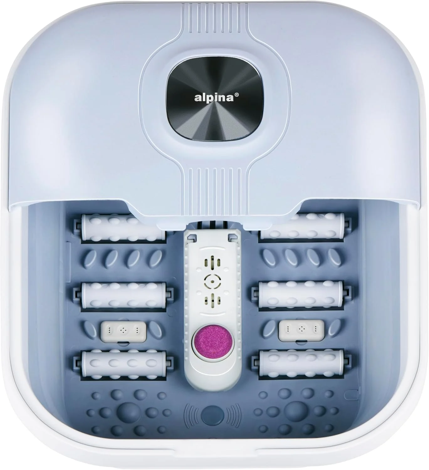 آلپینا ماساژور پا 8 لیتری 500 وات - حمام پای تاشو گرمایشی با حباب - غلطک های ماساژ و سنگ پا - ریلکسیشن پا در خانه - آبی روشن