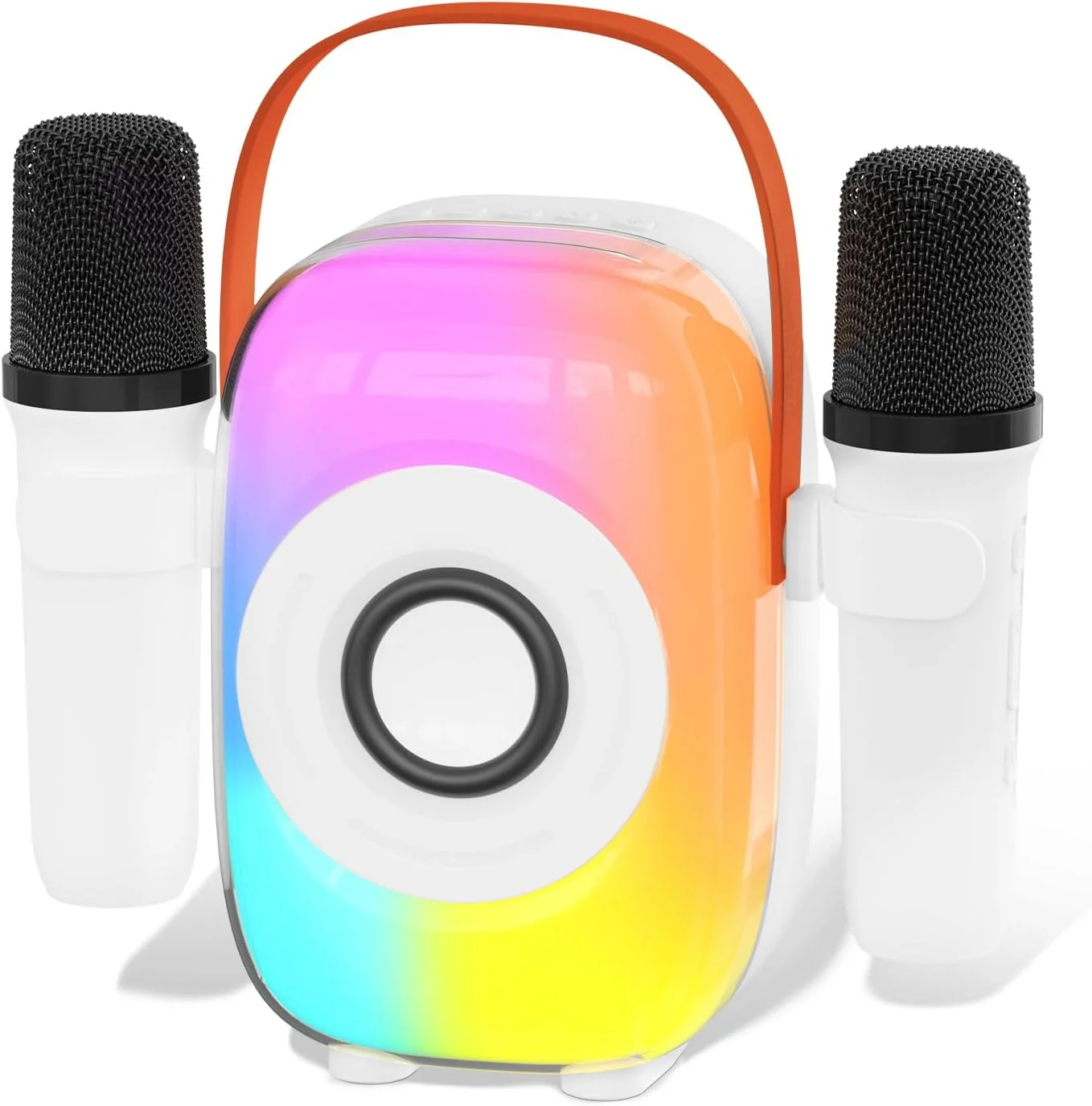 دستگاه کارائوکه کودکانه برای دختران، دستگاه کارائوکه بلوتوثی کوچک قابل حمل، با 2 میکروفون بی سیم و بلندگو، اسباب بازی برای همه تلفن های هوشمند، تولد، خانواده، مهمانی خانگی (سفید)