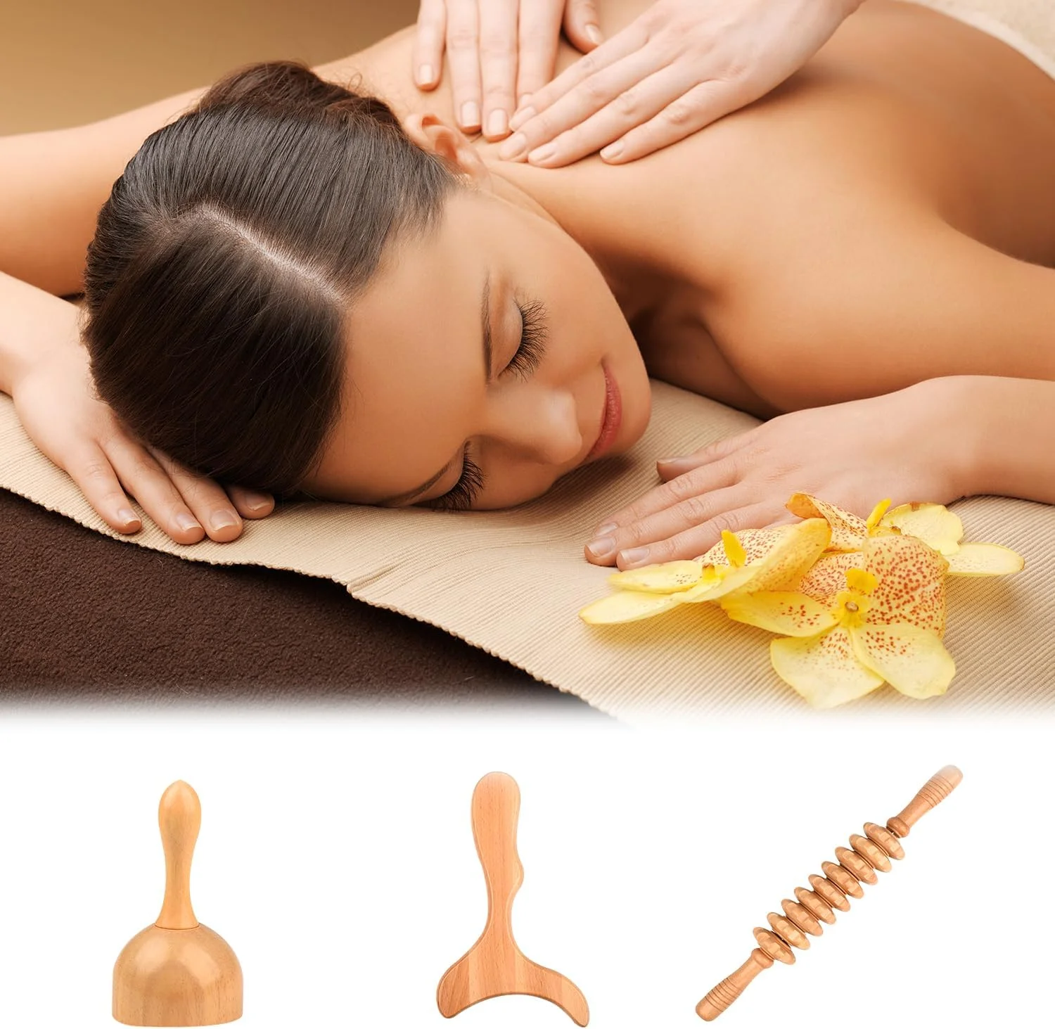 ابزار ماساژ چوبی 3 در 1، مجموعه غلتکی ماساژ چوبی، ماساژور ضد سلولیت چوبی برای فرم دهی بدن و کاهش استرس
