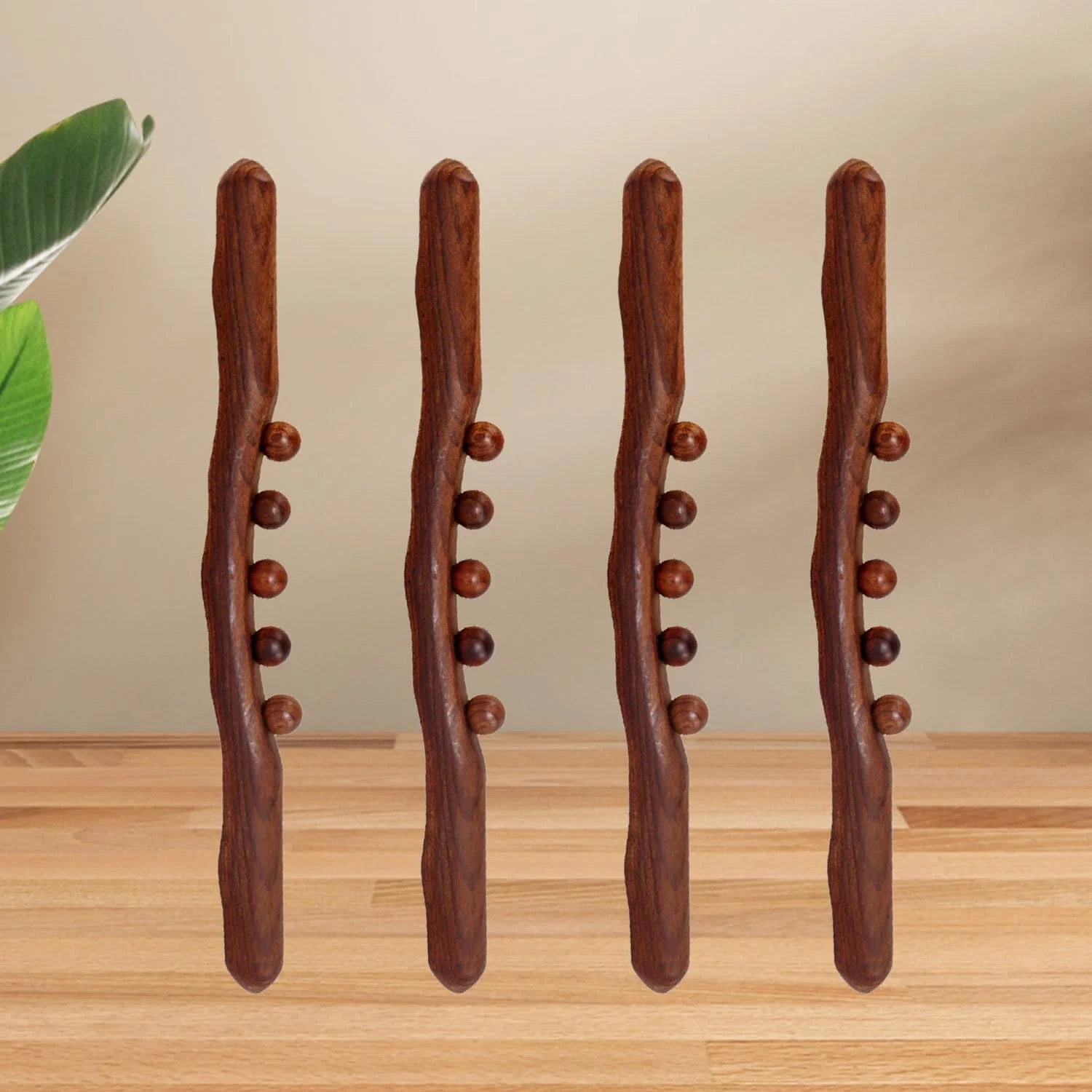 ماساژور غلتکی چوبی، چوب خراشنده چوبی گوا شا، ابزار ماساژ با 5 نقطه ماساژ، طراحی مقعر و محدب برای سالن، ریلکسیشن عضلات و فرم دهی بدن، 38 سانتی متر