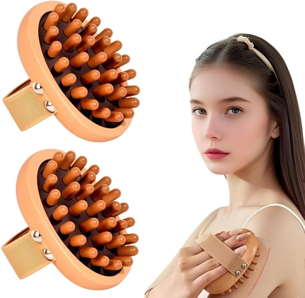 برس ماساژ چوبی مریدین BIGTHREE، ماساژور 2 در 1 بدن و پوست سر برای تسکین درد، گوا شا و مراقبت از سلولیت، ابزار اسپا روغن ضروری چوب طبیعی برای خانه، آرامش در سفر و هدیه تعطیلات (2 عدد)