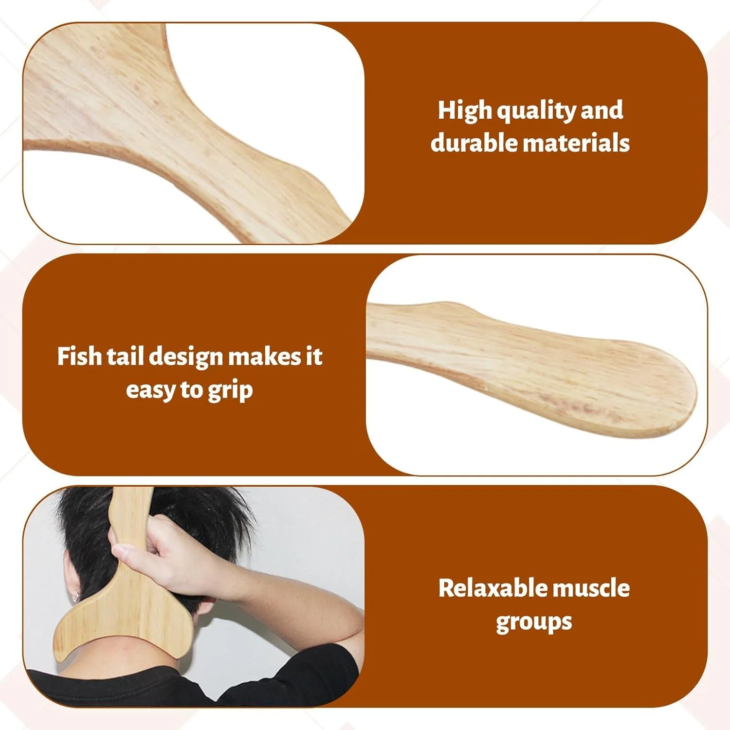 ابزار گوا شا چوبی BIGTHREE، ماساژور تخلیه لنفاوی چوبی به شکل دم ماهی، ابزار ماساژ درمانی برای سلولیت و فرم دهی، تسکین تنش عضلانی، ابزار گوا شا برای فرم دادن به بدن (لطفا توجه کنید)