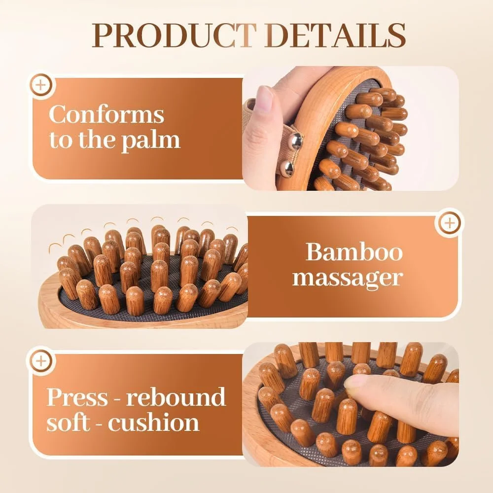 برس ماساژ چوبی مریدین BIGTHREE، ماساژور 2 در 1 بدن و پوست سر برای تسکین درد، گوا شا و مراقبت از سلولیت، ابزار اسپا روغن ضروری چوب طبیعی برای خانه، آرامش در سفر و هدیه تعطیلات (2 عدد)