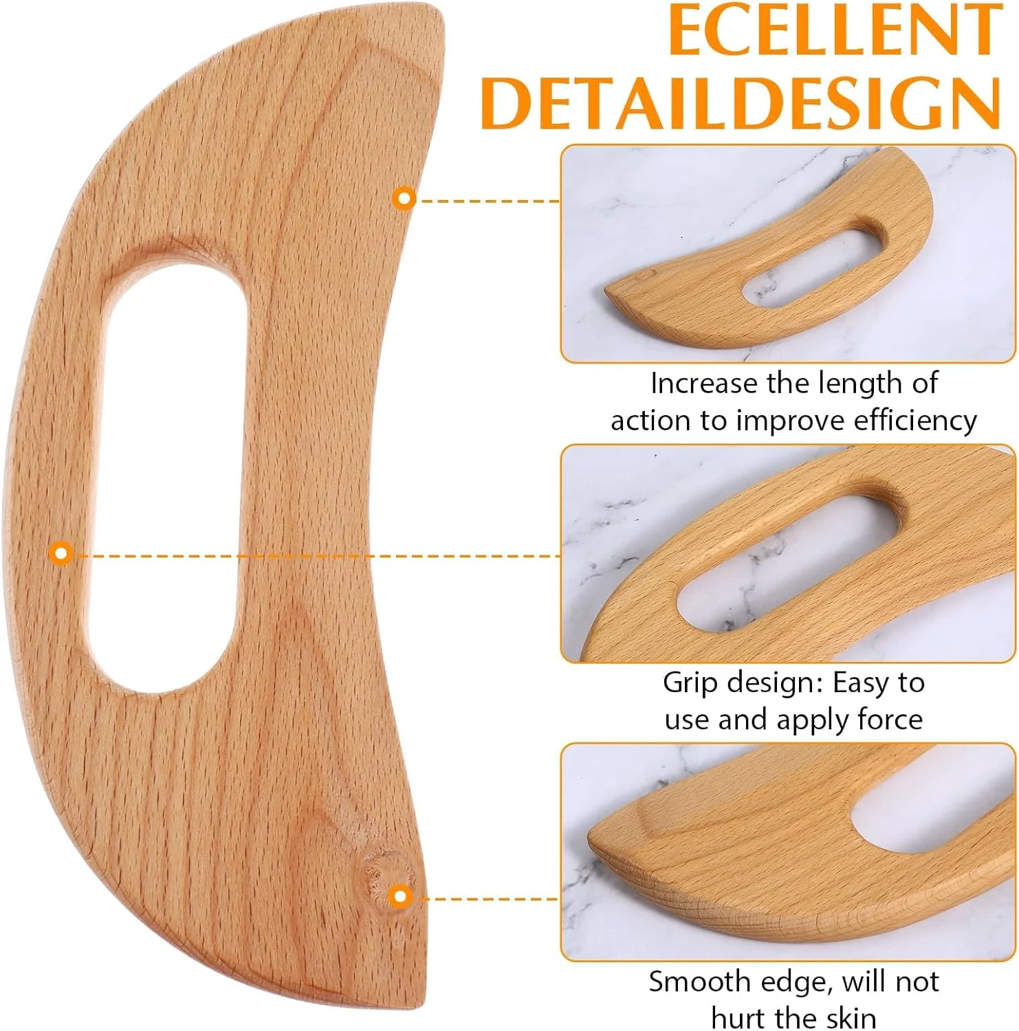 ابزار ماساژ گوا شا چوبی BIGTHREE، ماساژور سلولیت چوبی به شکل ماه، ماساژور تخلیه لنفاوی، ابزار ماساژ درمانی برای سلولیت و فرم دهی، ابزار گوا شا برای رفع خستگی عضلات