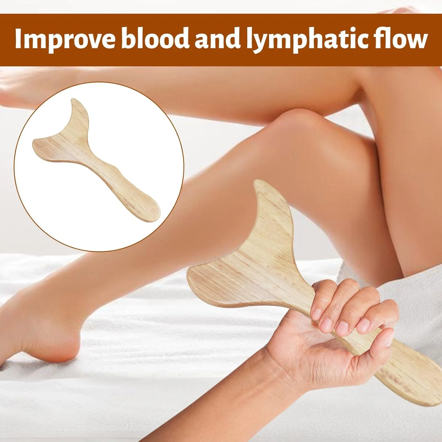 ابزار گوا شا چوبی BIGTHREE، ماساژور تخلیه لنفاوی چوبی به شکل دم ماهی، ابزار ماساژ درمانی برای سلولیت و فرم دهی، تسکین تنش عضلانی، ابزار گوا شا برای فرم دادن به بدن (لطفا توجه کنید)