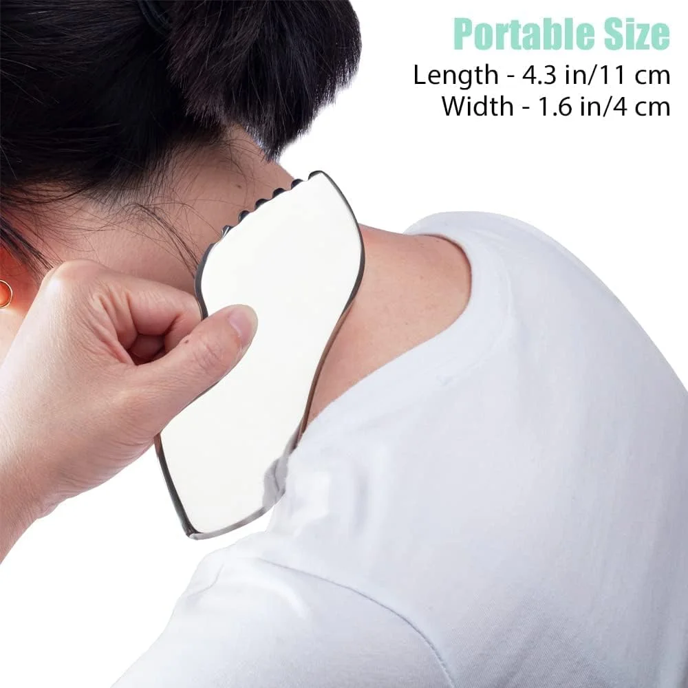 ابزار مجسمه‌سازی استیل ضد زنگ ELECDON، تخته ماساژ گوا شا میوفاشیال 6 لبه برای تسکین درد بافت نرم و فیزیوتراپی، مورد استفاده برای صورت، گردن، بازوها، شانه‌ها، پاها و مراقبت از بدن