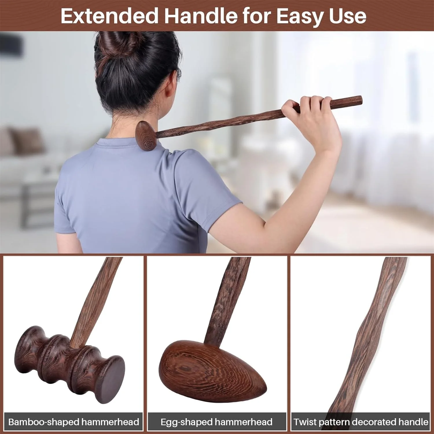 ابزار ماساژ چوبی TERRIFI برای کمر و گردن، چوب دستی درمانی برای خودماساژی، هدیه ای ایده آل برای سالمندان، 2 عدد