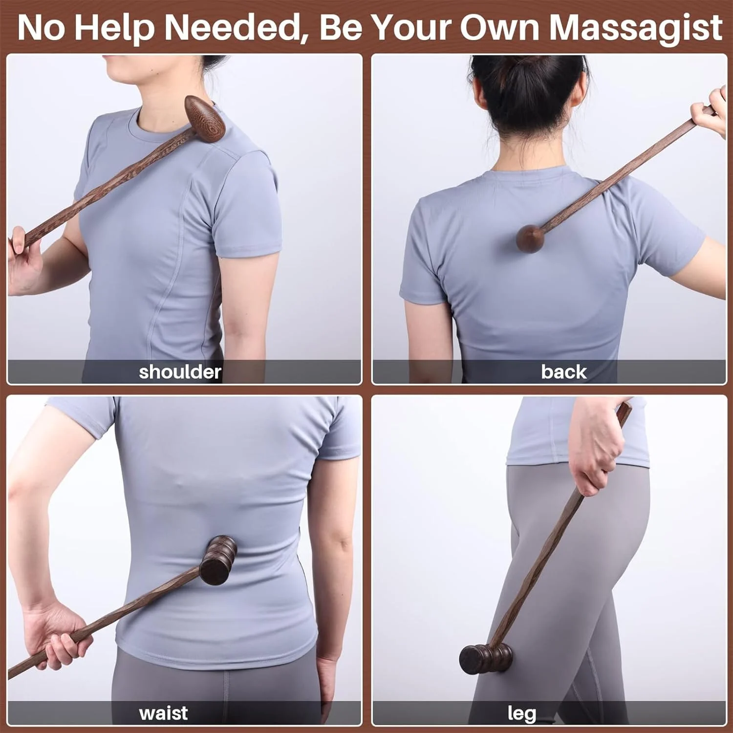ابزار ماساژ چوبی TERRIFI برای کمر و گردن، چوب دستی درمانی برای خودماساژی، هدیه ای ایده آل برای سالمندان، 2 عدد
