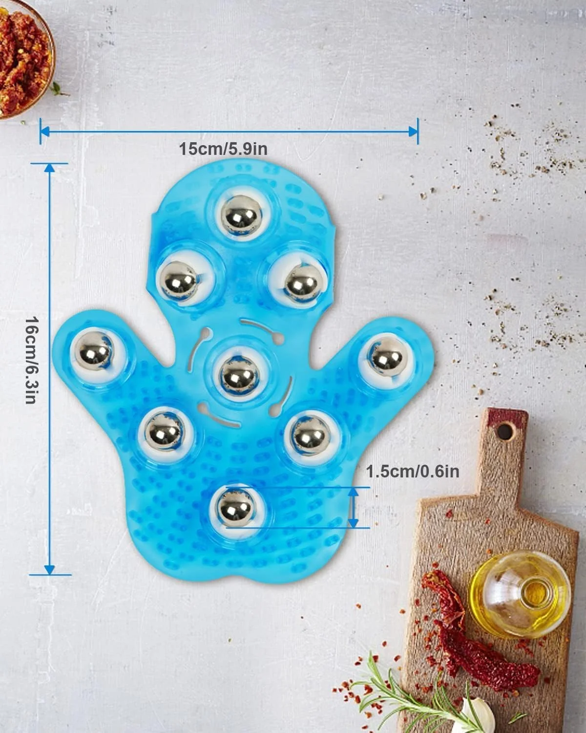 ماساژور دستی برای تسکین درد عضلات پشت، گردن، مفاصل، پا، شانه و ساق پا - ابزار ماساژ کف دستی با 9 توپ فلزی غلتکی 360 درجه