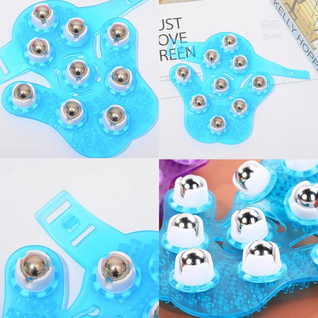 ماساژور دستی برای تسکین درد عضلات پشت، گردن، مفاصل، پا، شانه و ساق پا - ابزار ماساژ کف دستی با 9 توپ فلزی غلتکی 360 درجه