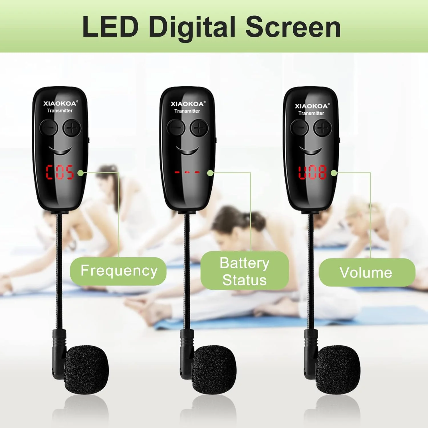 میکروفون هدست شیاوکوآ، میکروفون بی سیم هدست، میکروفون بی سیم با نمایشگر دیجیتال LED برای فیتنس، برد 50 متر، برای آمپلی فایر، بلندگوی میکروفون، سیستم PA، UHF