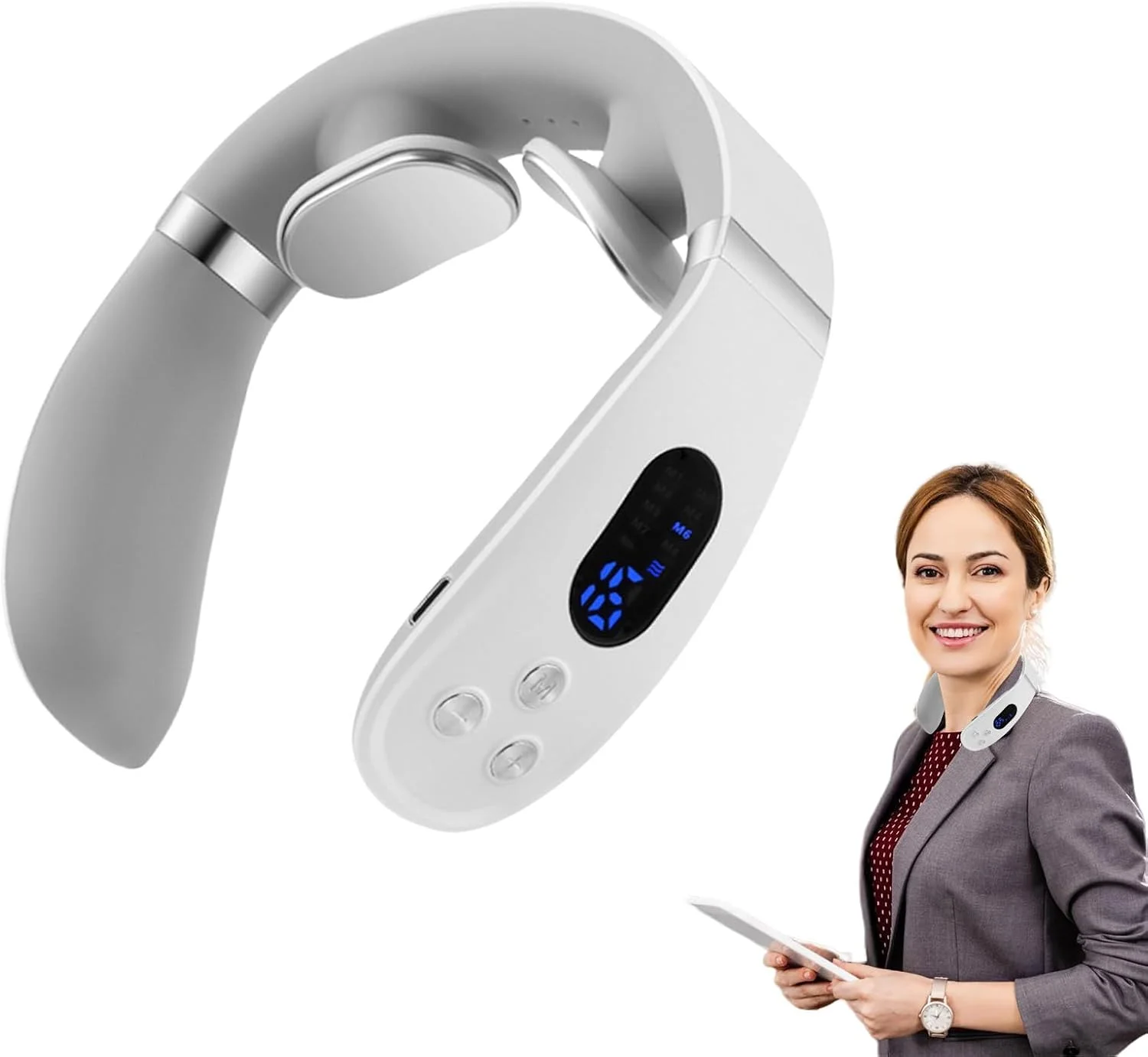 ماساژور گردن با گرما، ماساژور شانه و گردن بی سیم | دستگاه ماساژ ریلکس کننده شانه ارگونومیک برای دفاتر خانگی و مسافرت