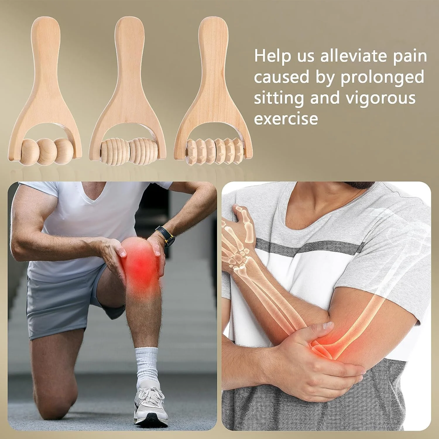 ست ۳ عددی ماساژور غلتکی چوبی، ابزار ماساژ دستی چوبی برای ریلکسیشن کل بدن، ماساژور دستی برای ران، پاها، بازوها، دست ها، مردان و زنان