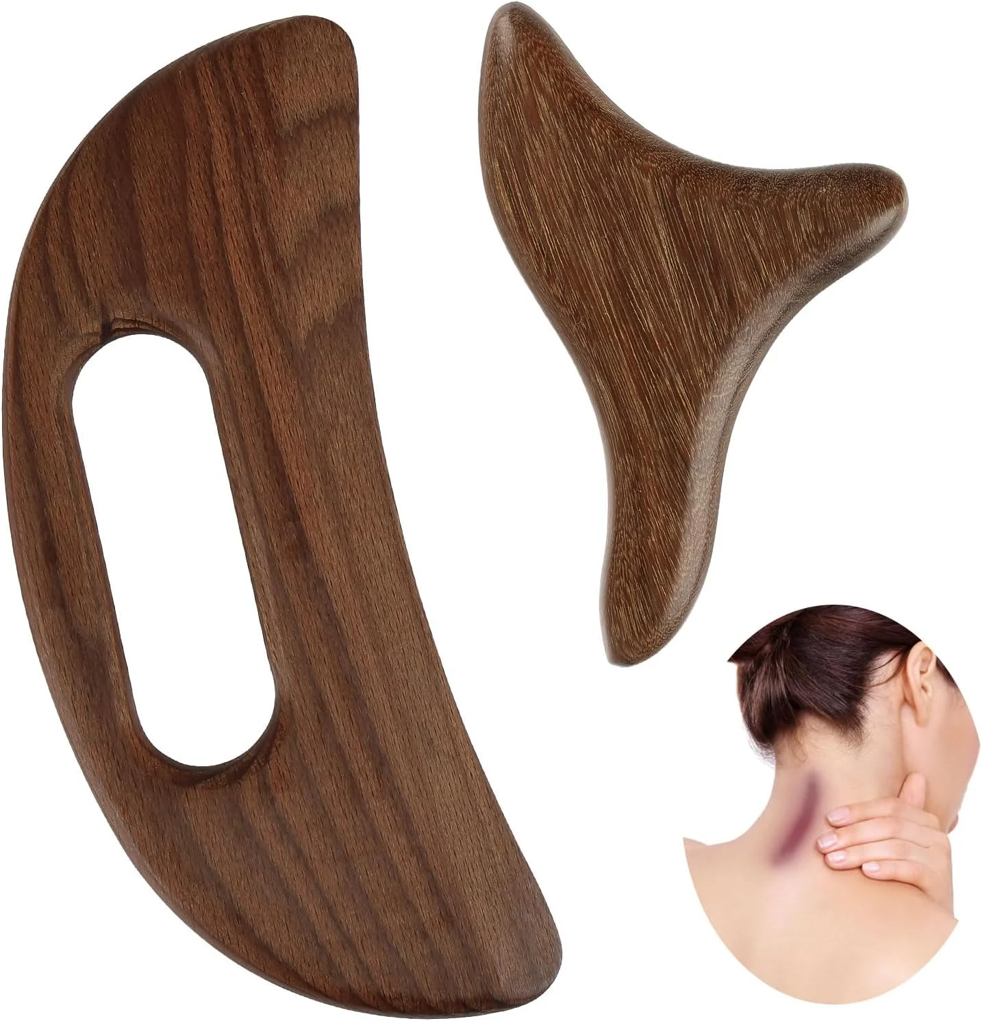 ست ماساژور چوبی گوا شا بدن، ابزار ماساژ برای سلولیت و فرم دهی، ابزار تخلیه لنفاوی، اسکراپر تراپی پشت، ابزار گوا شا عضلانی برای رفع تنش کل بدن، 2 عدد