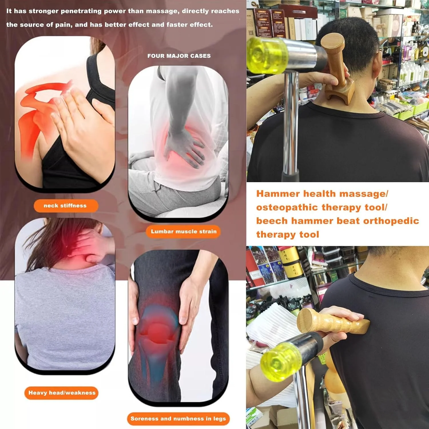 ست ماساژور چوبی چکشی، ست Tok Sen، ابزارهای ماساژ درمانی نقطه طب سوزنی برای تسکین درد عضلات بدن (C)