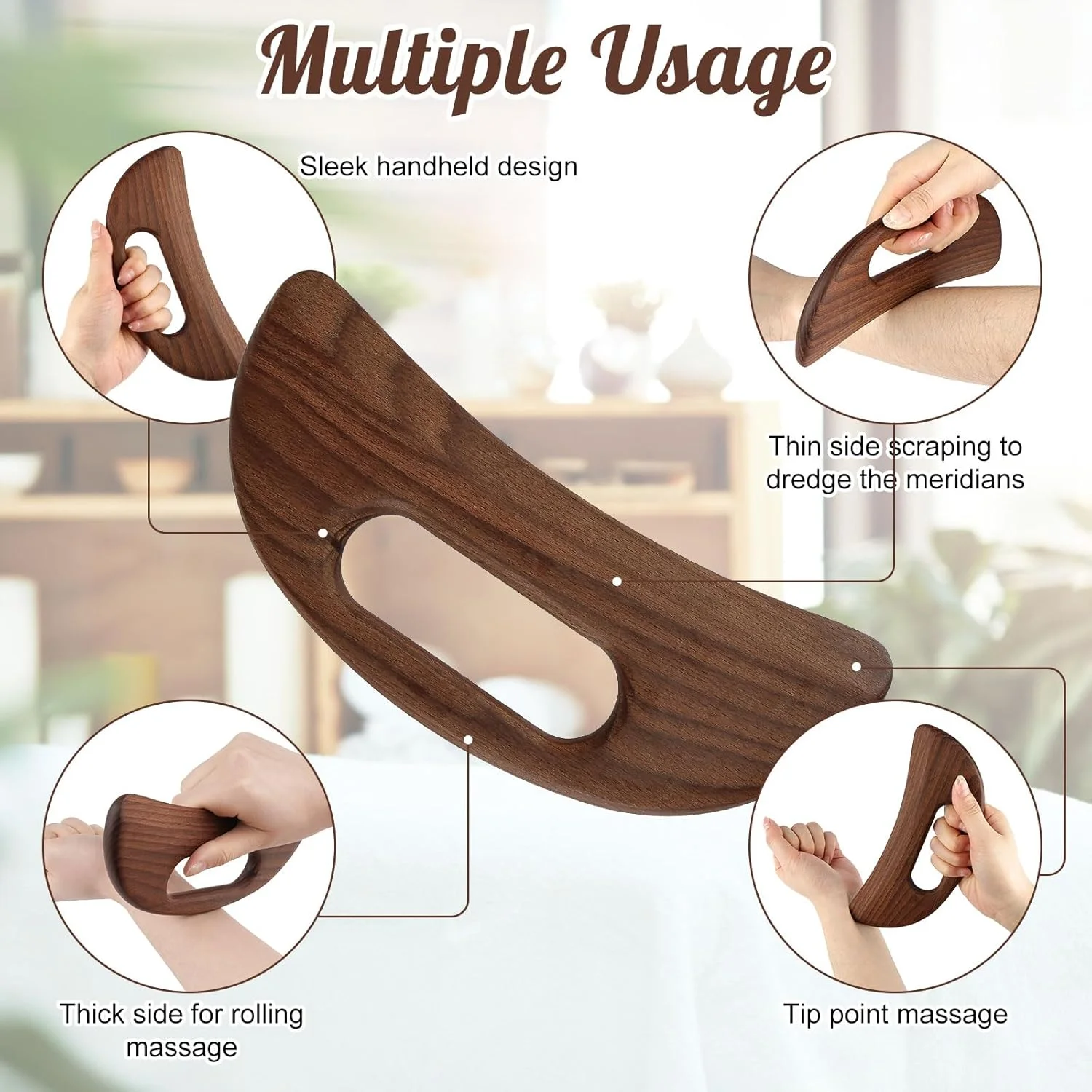 ست ماساژور چوبی گوا شا بدن، ابزار ماساژ برای سلولیت و فرم دهی، ابزار تخلیه لنفاوی، اسکراپر تراپی پشت، ابزار گوا شا عضلانی برای رفع تنش کل بدن، 2 عدد