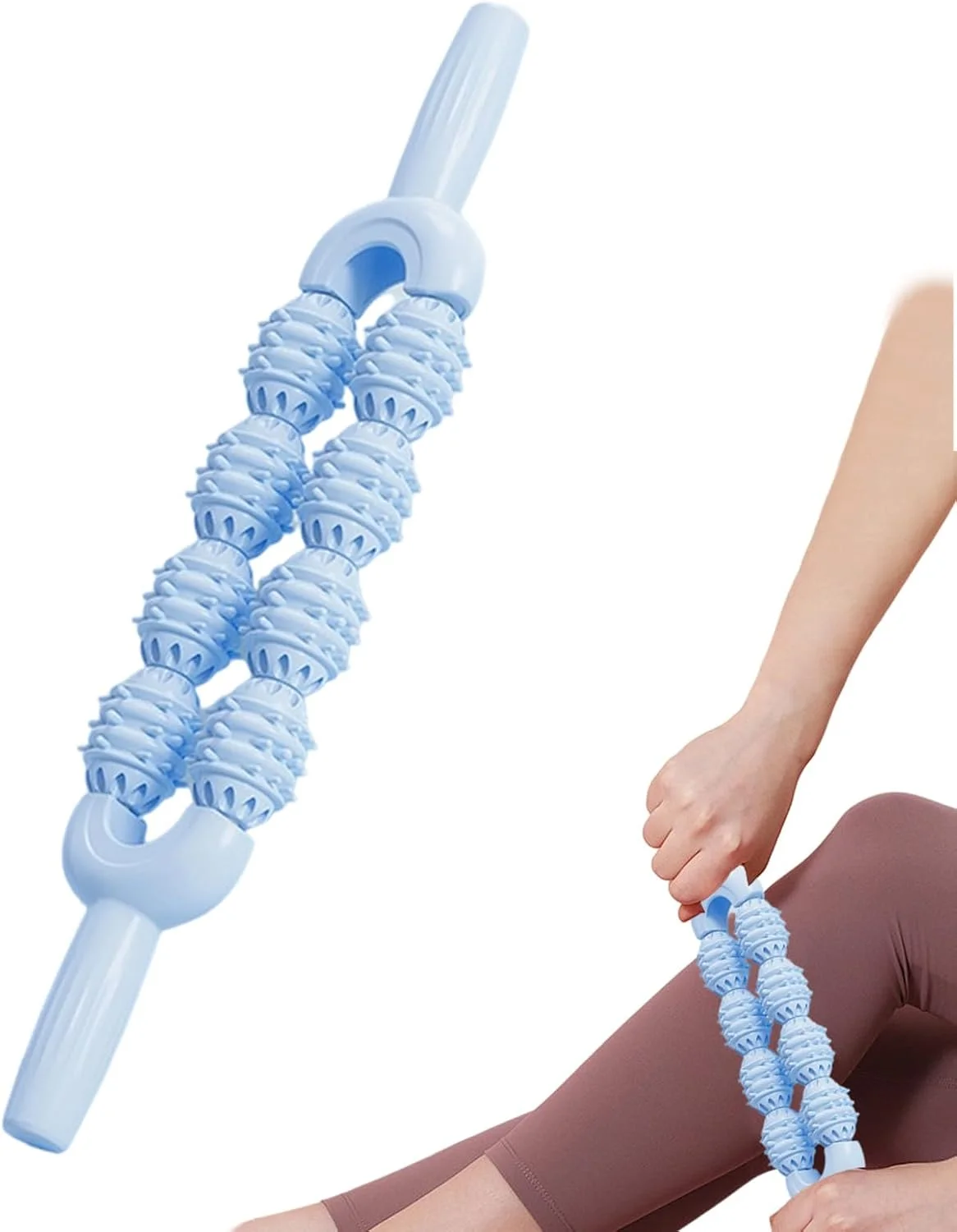 میله ماساژ، میله ماساژور بدن یوگا برای پاها - ماساژور دو ردیفه قابل حمل برای ران، ساق پا، بازو، پشت، ساق پا، گردن، سفتی بدن، گرفتگی عضلات، زنان، مردان، دفتر، تمرین روزانه