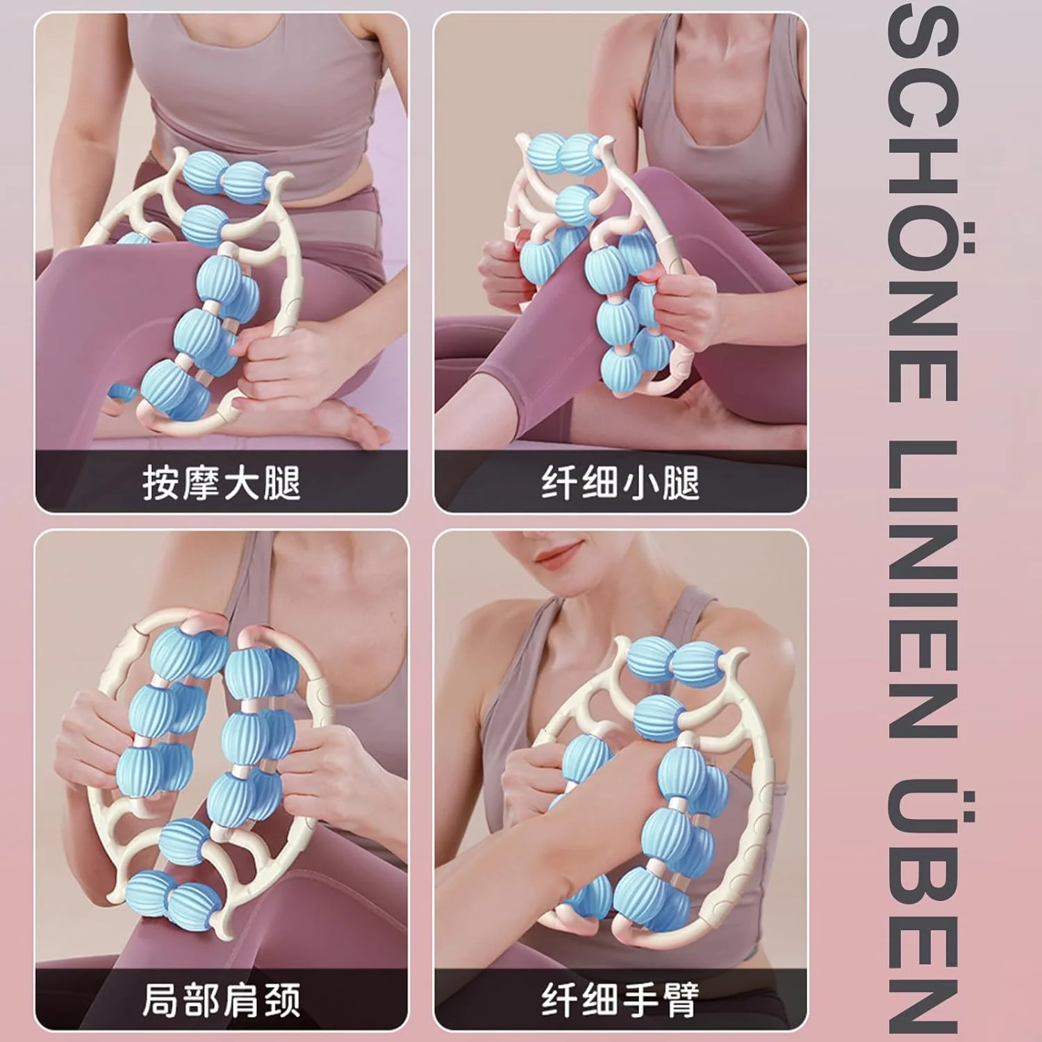 ماساژور غلتکی پا - ماساژور عضلات ساق پا و ران، غلتک حلقه ای پا، غلتک ماساژور سلولیت پا، ماساژور غلتکی قابل حمل پا برای ماساژ پا، بازو (سفید + آبی)