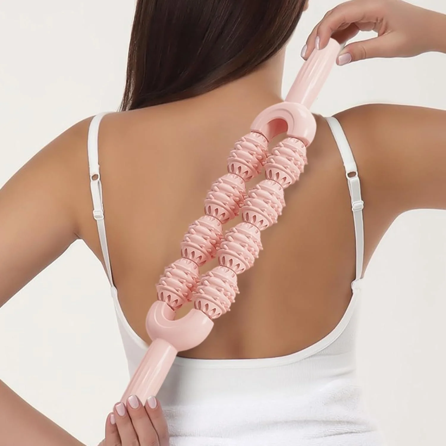 غلتک ماساژ - غلتک ماساژ عضلانی برای ورزشکاران - ماساژور دو ردیفه برای گردن، پشت، بازوها، ساق پا، ران، ساق پا، گرفتگی، گرم کردن، ورزش، یوگا، تمرینات تناسب اندام بانوان