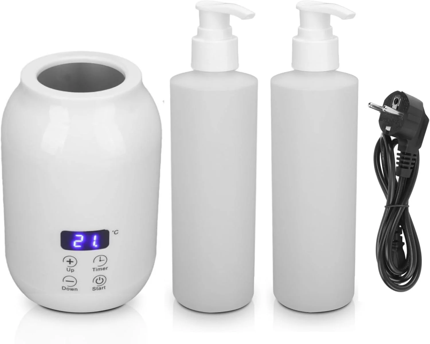 دستگاه گرم کننده روغن ماساژ، گرم کننده بطری روغن ماساژ با صفحه نمایش LED و کنترل لمسی، تنظیم دما، بخاری روغن ضروری با دو پخش کننده بطری روغن برای لوسیون ها، روغن ها، کرم ها و غیره، 110-240 ولت (EU)