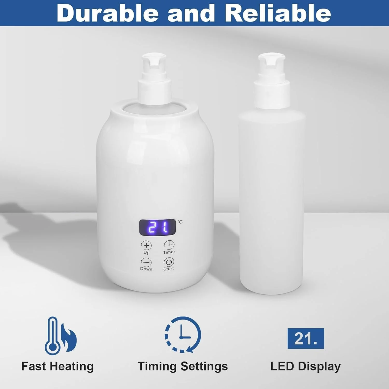 دستگاه گرم کننده روغن ماساژ، گرم کننده بطری روغن ماساژ با صفحه نمایش LED و کنترل لمسی، تنظیم دما، بخاری روغن ضروری با دو پخش کننده بطری روغن برای لوسیون ها، روغن ها، کرم ها و غیره، 110-240 ولت (EU)