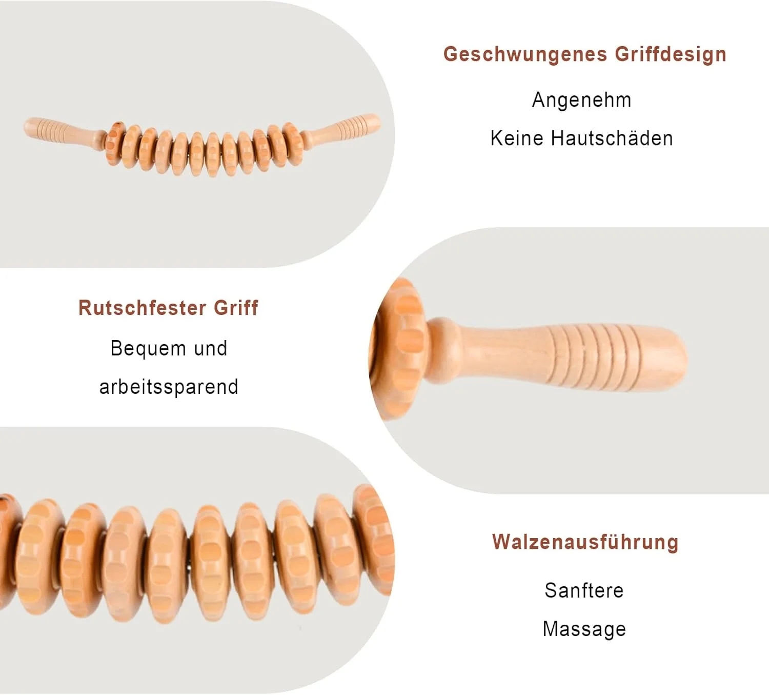 ست غلتک ماساژ چوبی، مجموعه 3 عددی، ماساژ کمر، میله فاشیا با دسته، ماساژور دستی برای تخلیه لنفاوی و آرامش عضلات کمر، پا، دست و کل بدن
