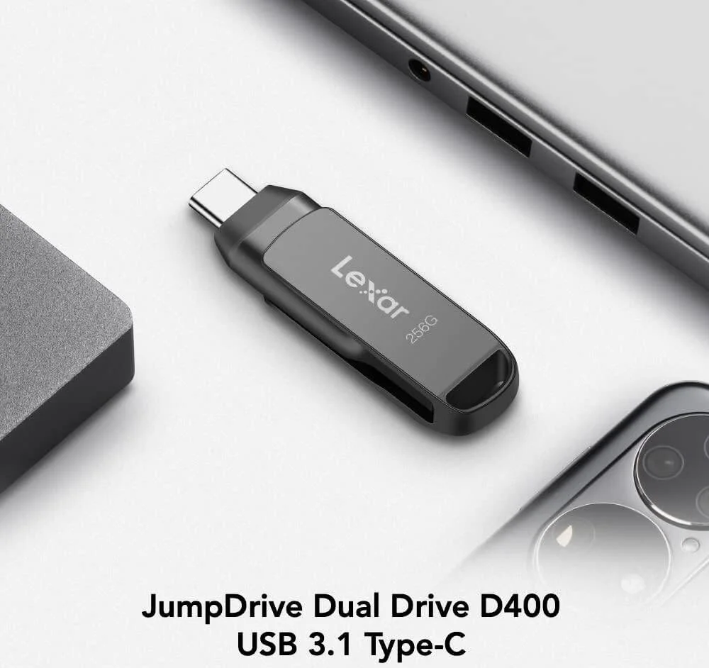 فلش مموری دوگانه لکسار JumpDrive D400 با ظرفیت 128 گیگابایت، USB 3.1 Type C و Type A، سرعت خواندن تا 130 مگابایت بر ثانیه (LJDD400128G BNQNU)
