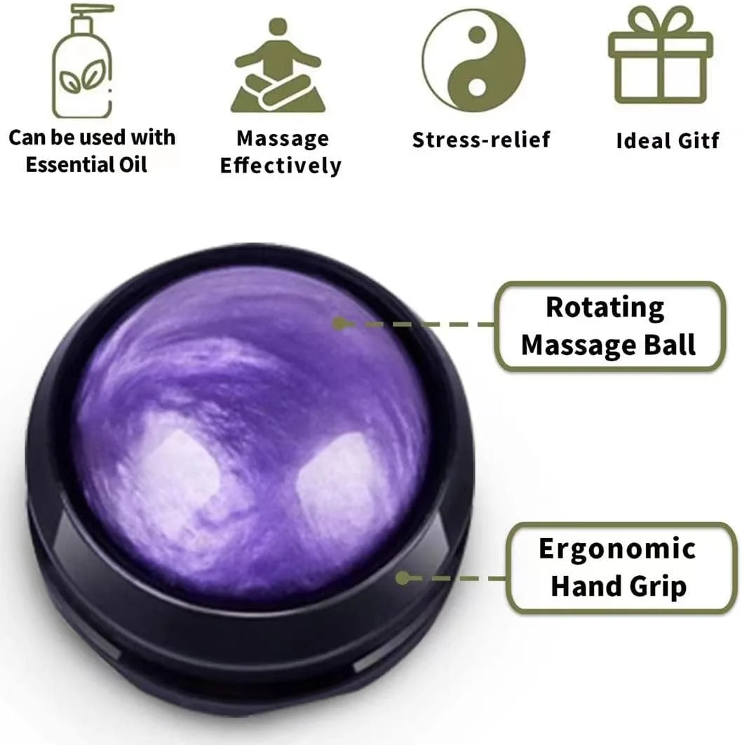 مجموعه ماساژ شامل توپ ماساژ دستی و چهار ابزار ماساژ دستی انگشتی نقطه ماشه ای، غلتک ماساژ با دستگیره برای تسکین درد، آرامش، درمان عضلات و ماساژ گردن و کمر (بنفش)