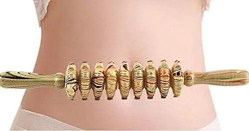 غلتک ماساژ چوبی دستی، ابزار نقطه ماشه ای، طراحی 9 غلتکی، تسکین درد عضلانی، ریکاوری بدن، ماساژ درمانی، طرح دار