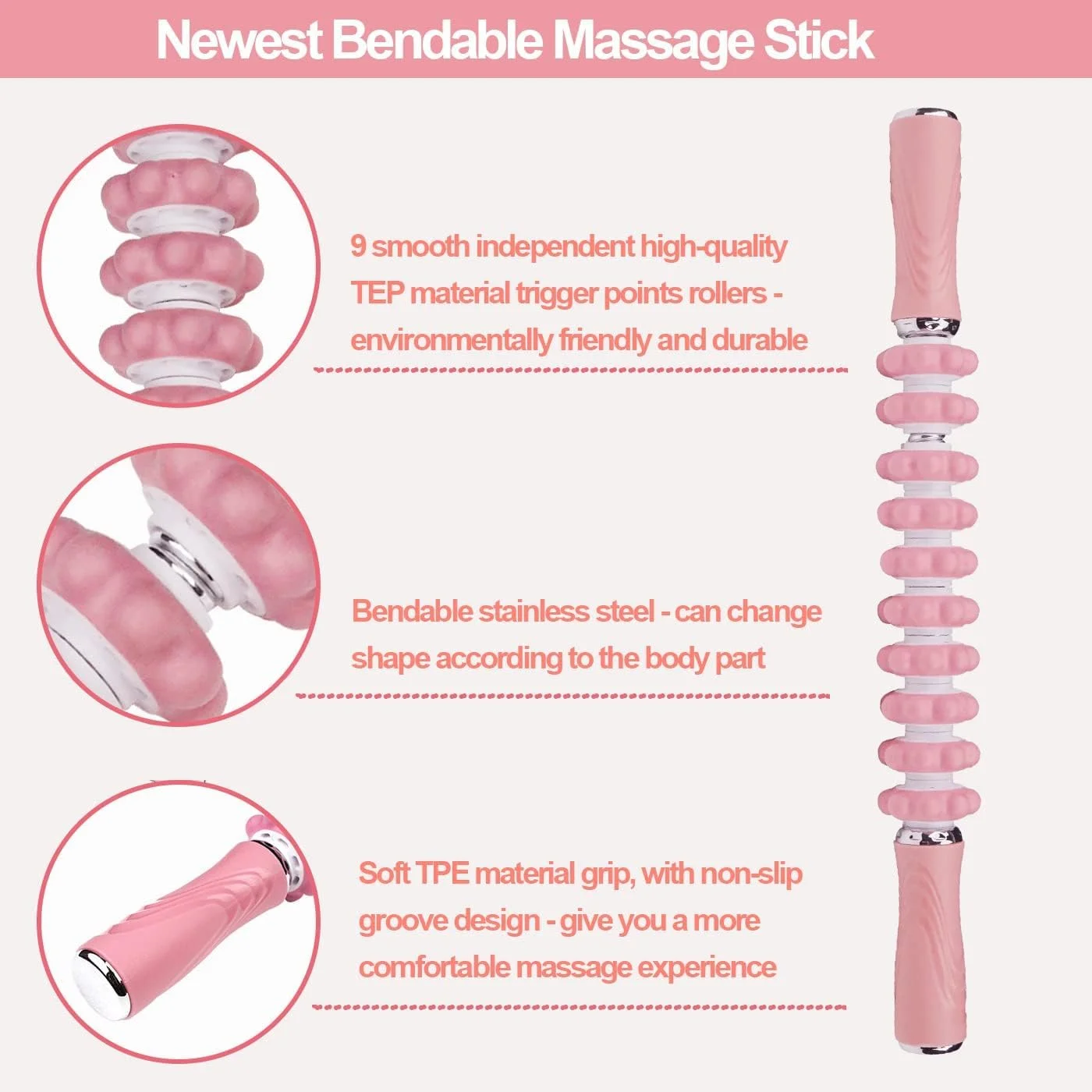 غلتک ماساژ BIGTHREE، میله ماساژ بدن منعطف، رفع سلولیت، تسکین تنش و درد عضلانی، میله غلتکی ماساژ کاربردی برای ریکاوری عضلات پا و کمر