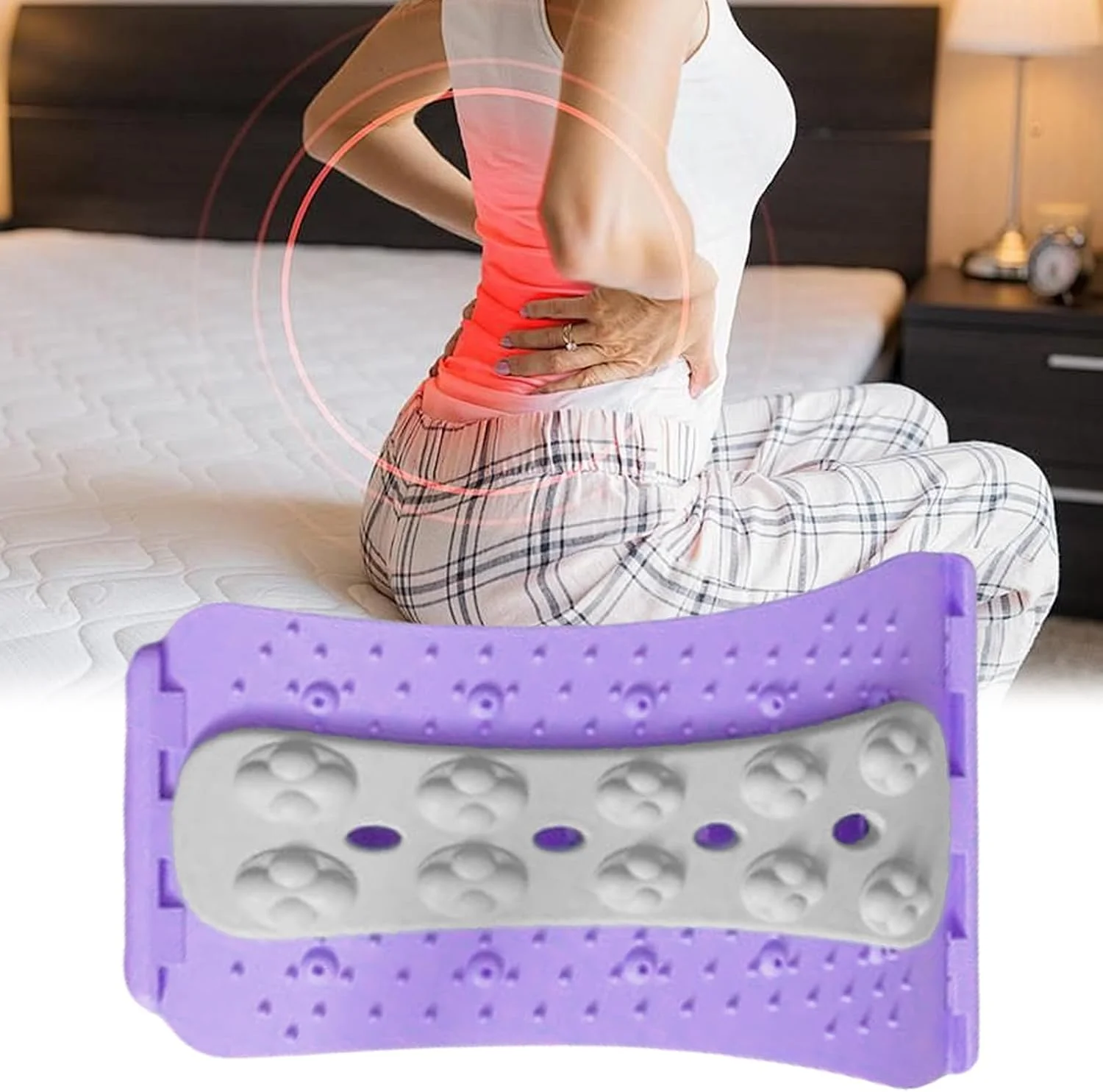 تخته کمری، ماساژور کششی با قابلیت تنظیم سطح، دستگاه ترک کمر - برای ناراحتی، ریلکسیشن عضلات، ریکاوری، مناسب برای دفتر، مسافرت، مدرسه، بعد از تمرین، مردان، زنان و سالمندان